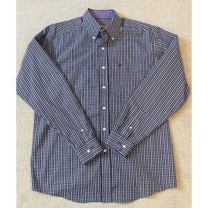 Aariat Mens Gingham Check Button Down Shirt Purple Black Wrinkle Free M/M